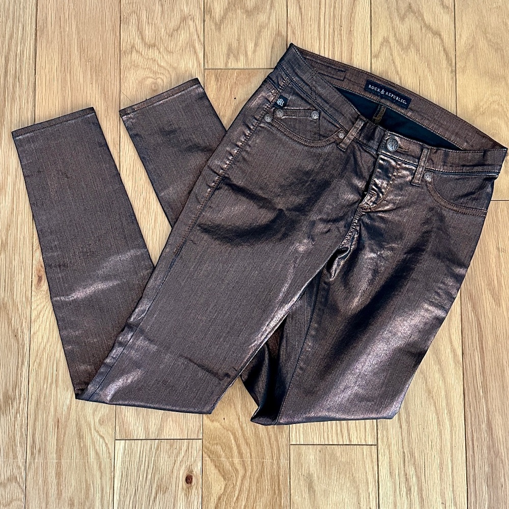 NEW: Rock & Republic Vintage Inspired Metallic Bronze Skinny Jeans